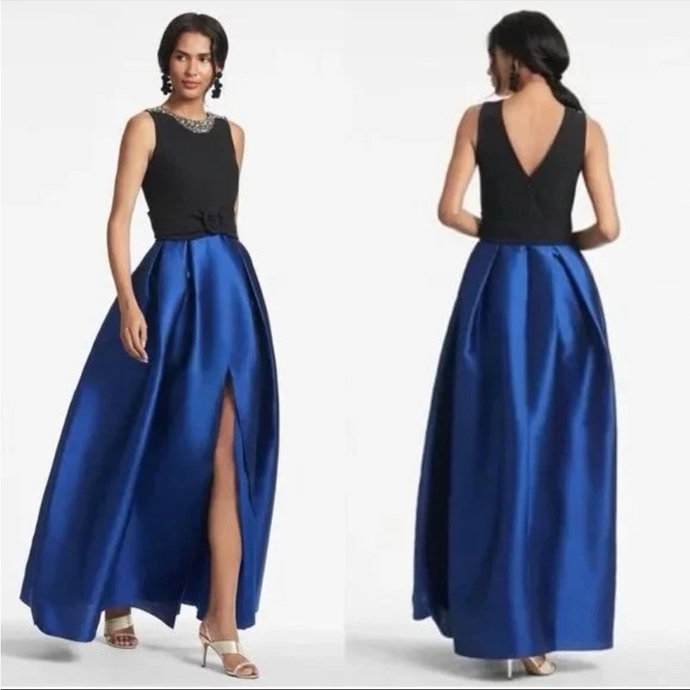 Sachin + Babi Monica Gown Black and Blue Sleeveless Belted Maxi 0 - $1095‎